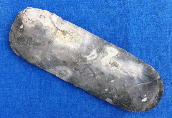 Flint axe head knapped by Karl Lee - Neolithic form, 20cm long.
