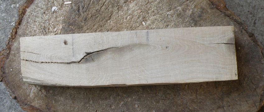 [2] Starting to dry out, and the billet is opening up as the drying, shrinking fibres pull apart.