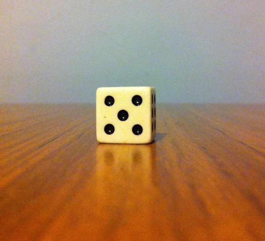 When the die is closer, look at it with just your right eye.